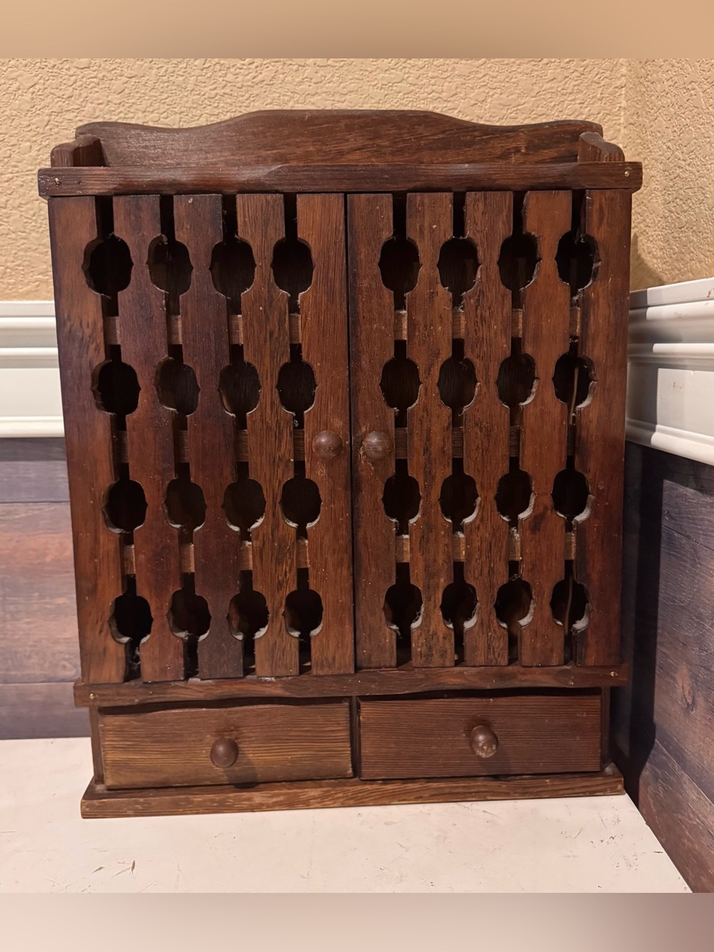 70s Vintage Spice Rack Peekaboo Doors and 2 Drawers Storage Knick Knack